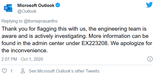 部分微软Outlook电子邮件服务用户在10月1日遭遇停机故障