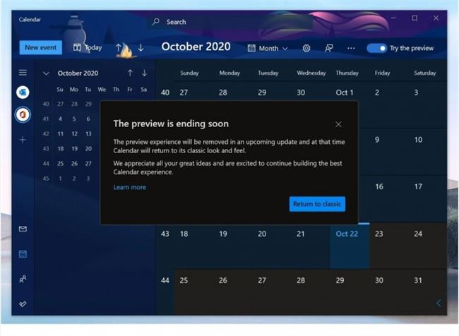 微软发布告示：Calendar Preview 项目即将结束