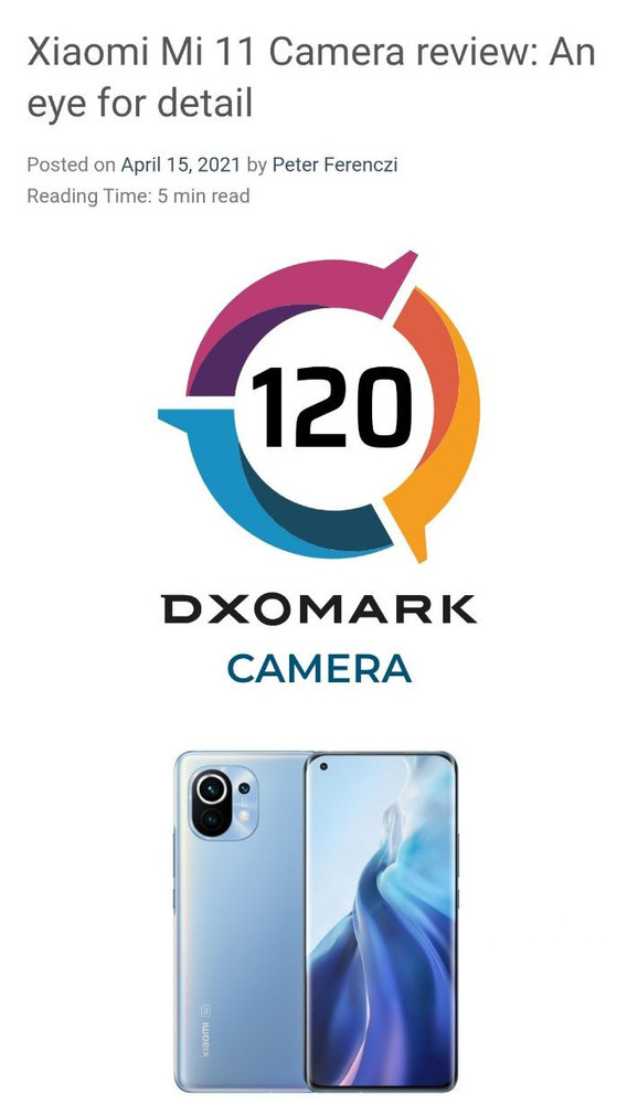 小米11 DXOMARK相机评分120分