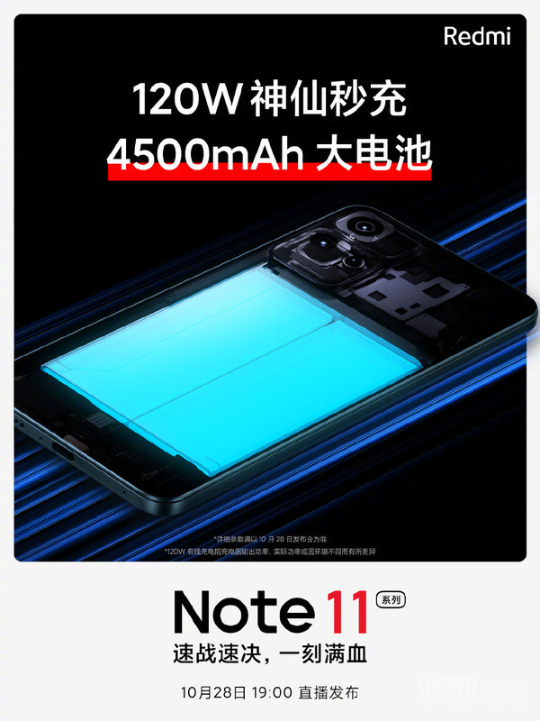 Redmi Note 11系列支持120W快充