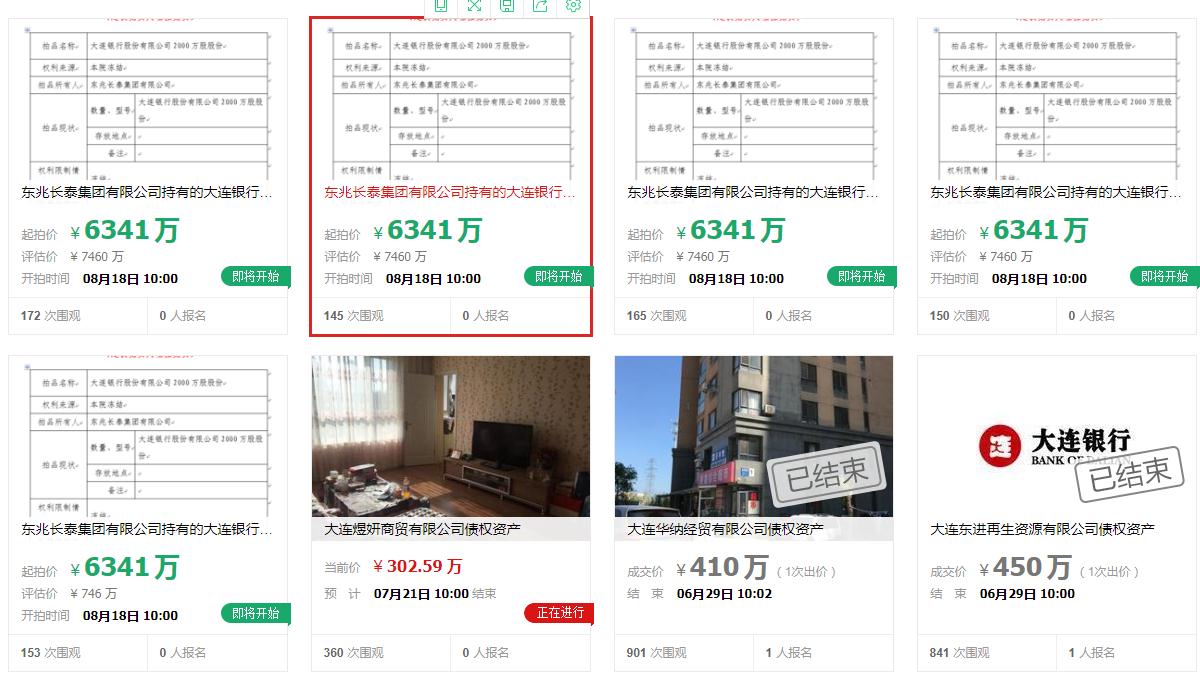 大连银行1亿股份遭拍卖 十大股东中七名股权质押 大连银行1亿股份遭拍卖 十大股东中七名股权质押