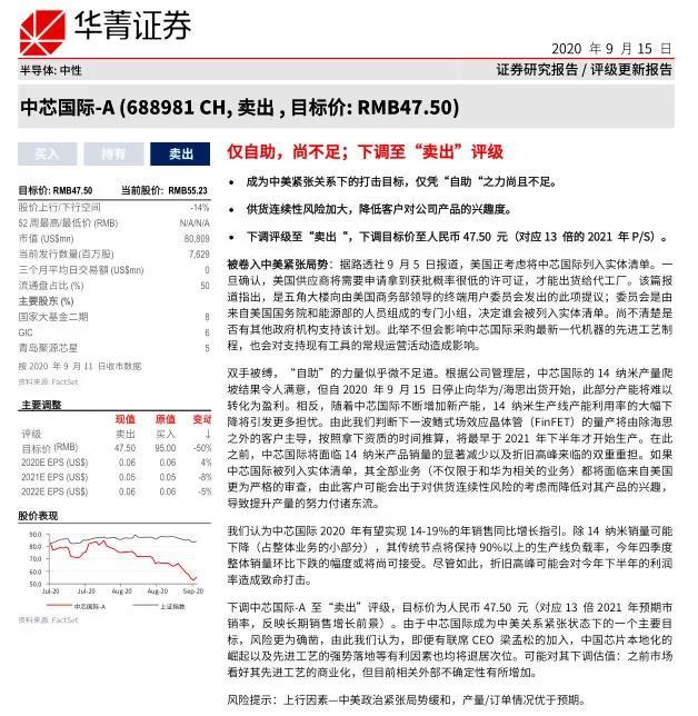 什么情况？科创板芯片龙头遭券商“卖出”评级