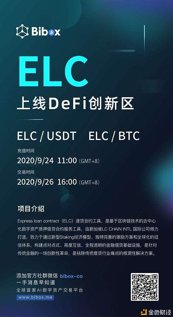 ELC速贷合约上线Bibox：打造金融借贷全生态体系