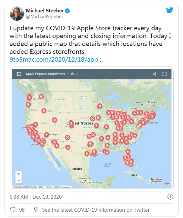 疫情冲击下，苹果被迫在全球关闭近100家零售门店