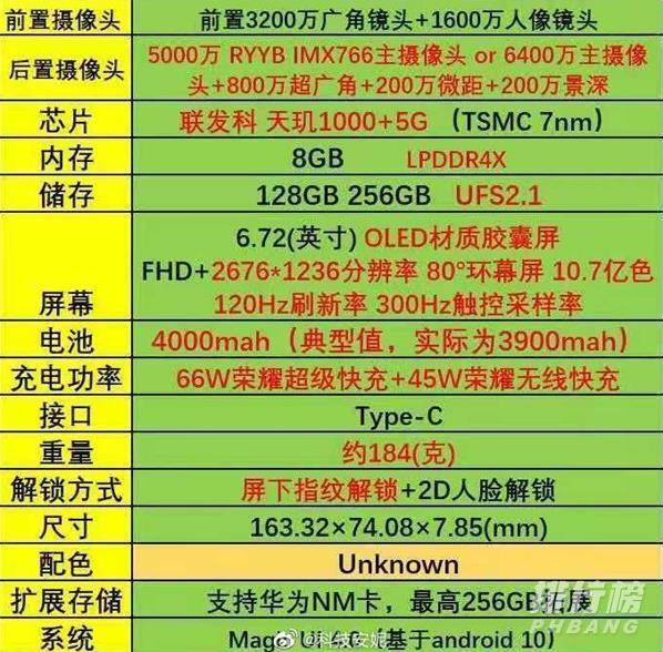 荣耀v40参数配置_荣耀v40参数及报价