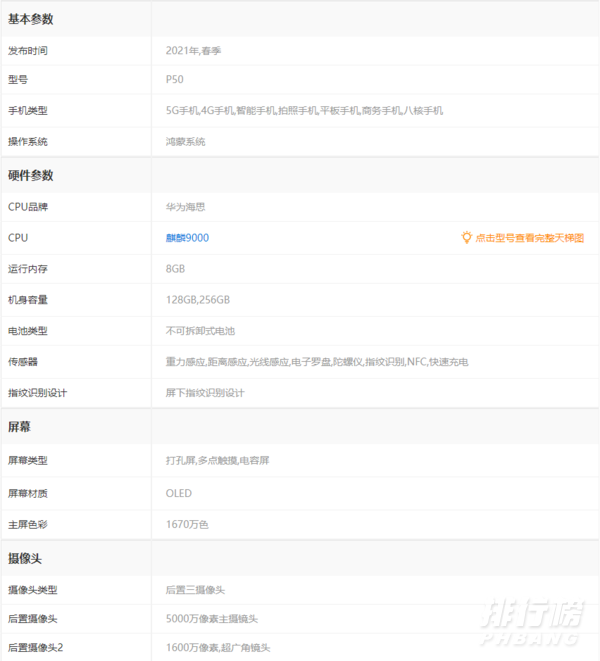 华为p50配置参数表_华为p50参数配置详情 华为p50配置参数表_华为p50参数配置详情