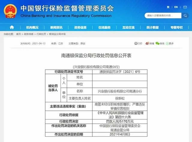 多次被罚！兴业银行一个月内收5张行政罚单，罚金总计高达230万