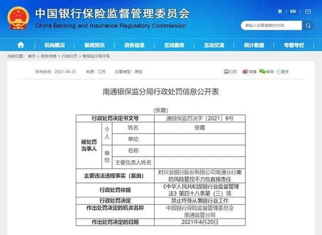 多次被罚！兴业银行一个月内收5张行政罚单，罚金总计高达230万