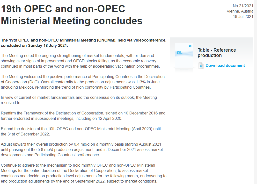 重磅！OPEC+僵局已破、终于达成协议：8月起增长40万桶/日 沙特、俄罗斯、阿联酋等五国原油产量基线上调