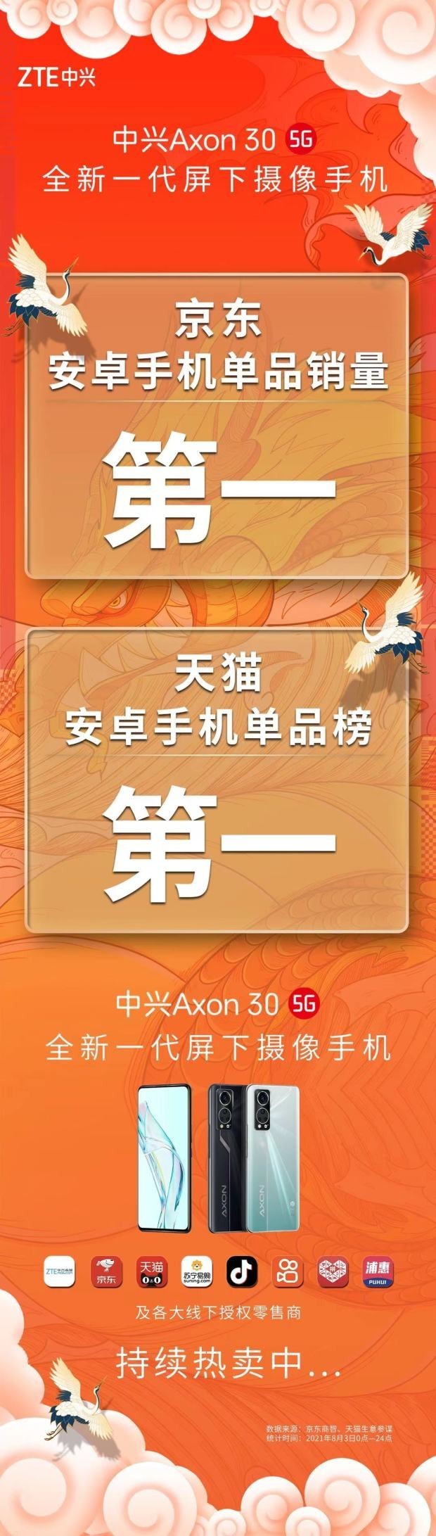 中兴Axon30屏下版销售战报