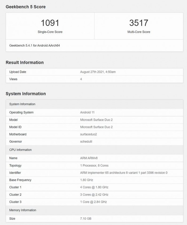 Surface Duo 2跑分（图源来自网络）
