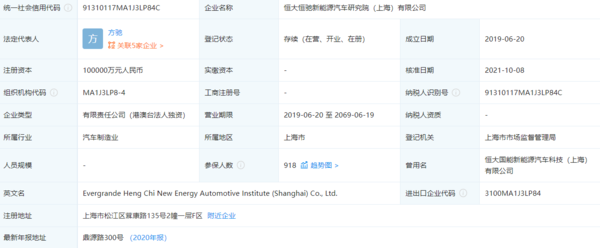 恒大恒驰新能源汽车研究院（上海）有限公司