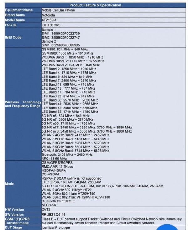 摩托罗拉G71曝光信息（图源来自网络）