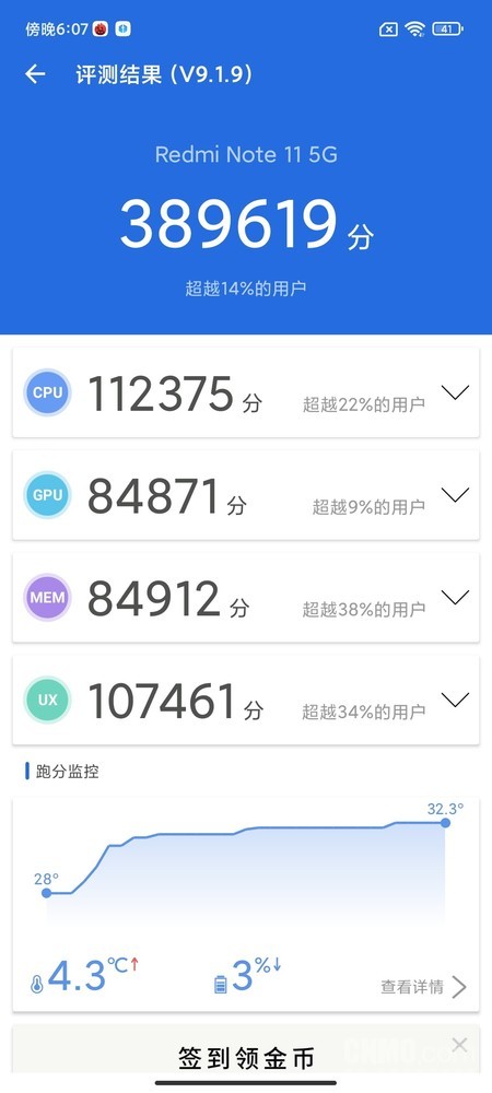 Redmi Note11安兔兔跑分成绩