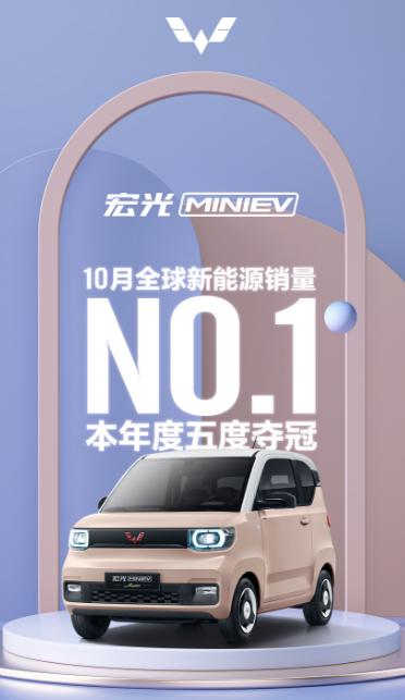 五菱宏光MINIi EV蝉联15个月新能源销冠 销量破50万台