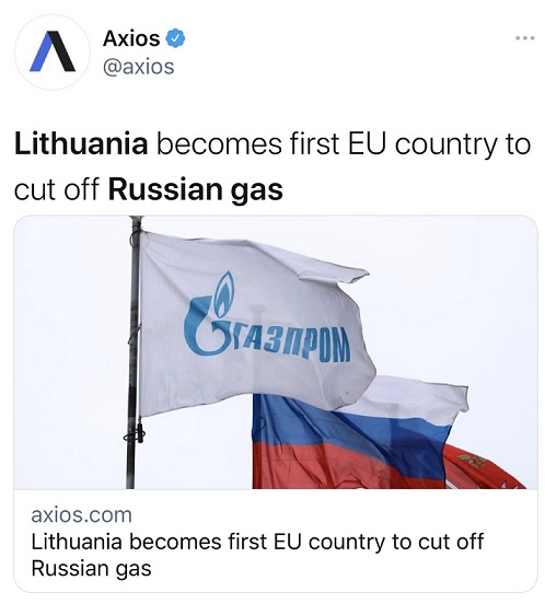 重磅！立陶宛打响欧洲第一枪 停止所有俄罗斯天然气进口