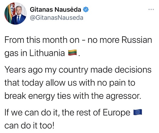 重磅！立陶宛打响欧洲第一枪 停止所有俄罗斯天然气进口